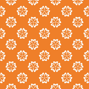 橙色上的白色花饰。 纺织品和壁纸的无缝图案