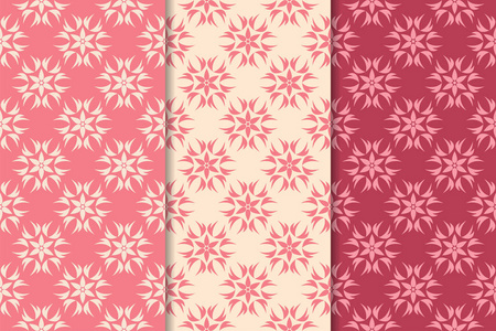 樱桃红色花饰。 一组垂直无缝图案。 壁纸背景