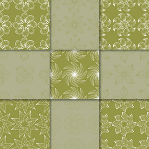 橄榄绿花纹饰。 纸纺无缝图案的收集