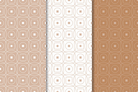 棕色和白色的几何装饰。 一套无缝的网织和壁纸图案