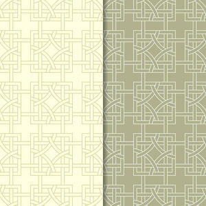 橄榄绿色几何装饰。 一套无缝的网织和壁纸图案