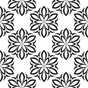 白色背景上的黑色花朵。 纺织品和壁纸的无缝图案