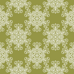 橄榄绿背景上的白花。 纺织品和壁纸的无缝图案
