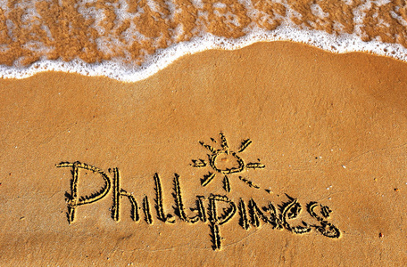 沙滩旅游背景中的菲利普斯词