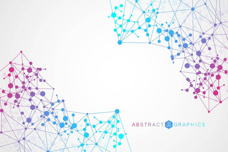 结构分子和通信。Dna，原子 神经元。您设计的的科学概念。带点相互连接的直线。医疗 技术 化学 科学背景。矢量图