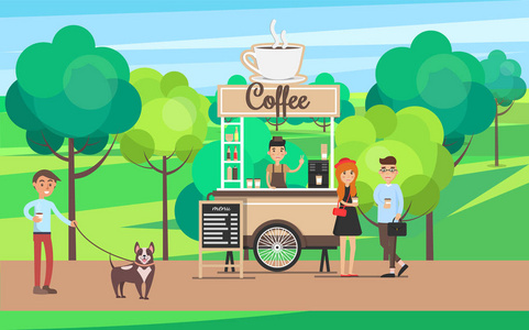 绿色公园咖啡站矢量插画