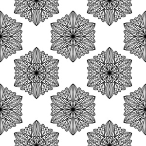 白色背景上的黑色花卉设计。 纺织品和壁纸的无缝图案