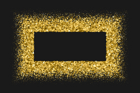 金色相框。 闪光纹理隔离在黑色上。 可编辑模板。 闪闪发光的庆祝背景。 纸屑的黄金爆炸。 矢量插图EPS10。