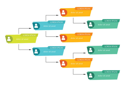丰富多彩的业务结构概念，公司组织结构图方案人图标。 矢量插图