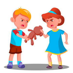 两个孩子因玩具媒介吵架孤立的插图照片