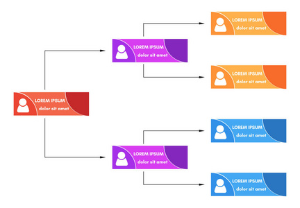 丰富多彩的业务结构概念公司组织结构图方案与人图标。 矢量插图