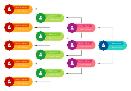 丰富多彩的业务结构概念公司组织结构图方案与人图标。 矢量插图
