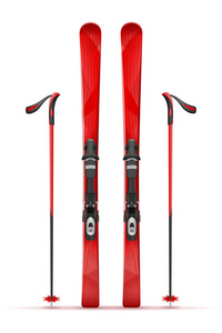 白色背景下孤立的山地滑雪和棍棒矢量插图