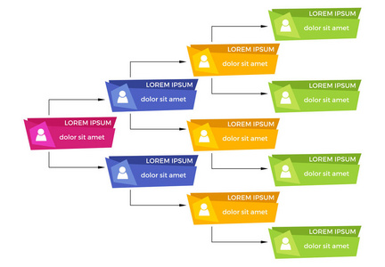 丰富多彩的业务结构概念公司组织结构图方案与人图标。 矢量插图