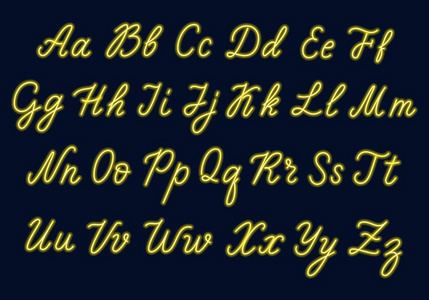 黄色霓虹灯剧本。 大写字母和小写字母。矢量插图