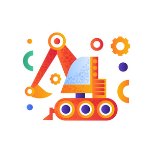 挖掘机, 重型工业工程机械矢量插图白色背景照片