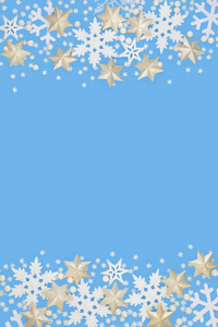 雪花和明星圣诞节抽象背景边框蓝色。 圣诞假期和冬季节日的节日卡片，并附有复制空间。