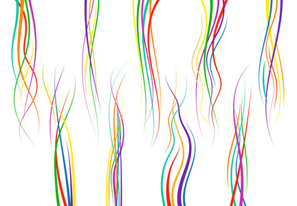 一组抽象的彩色曲线。 波浪设计元素。 矢量插图