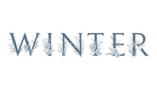 冬季标志。 装饰字印刷构图。
