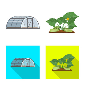 温室和植物符号的矢量设计。收集温室和花园矢量图标的股票