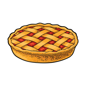 全是自制水果派.矢量黑色复古雕刻插图的海报,标签和菜单店.