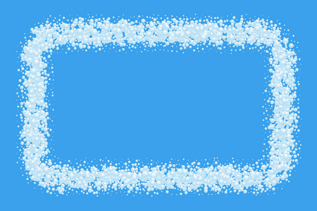 蓝色背景上的气泡抽象框架。 泡沫边界的纹理。 可编辑模板。 矢量插图EPS10。