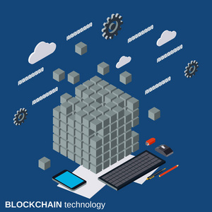 区块链技术平面三维等距矢量概念插图