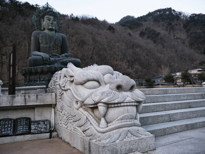 汉山寺的老虎雕塑。 西拉克山国家公园。 韩国