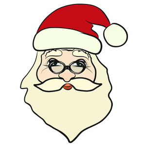 小胡子眼镜眉毛戴着红帽子和眼镜的圣诞老人的头照片