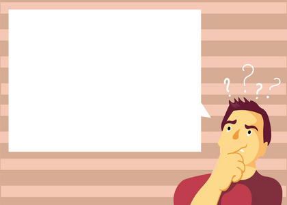 隔离海报优惠券促销材料人表达混淆手上嘴问号图标空白文本气泡照片