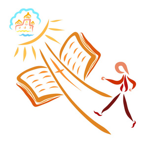 一个是开放一个人走在天堂的路上,就像一个十字架,一个开放的圣经