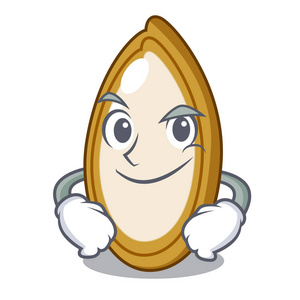 种子卡通卡通桌上的碗里傻笑南瓜种子照片