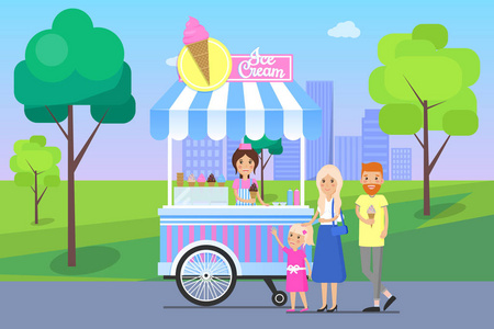 冰淇淋看台和家庭向量例证图片