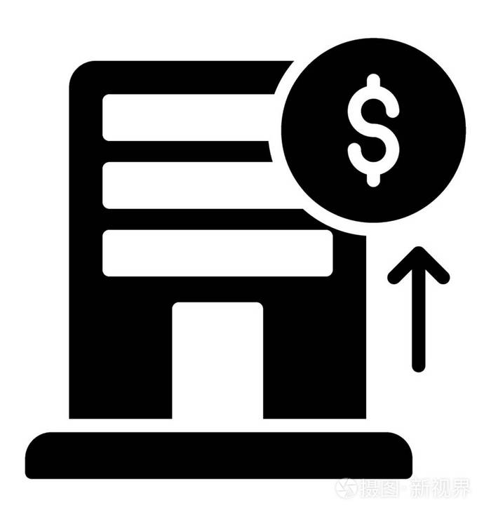 向上箭头与美元硬币显示盈利图标