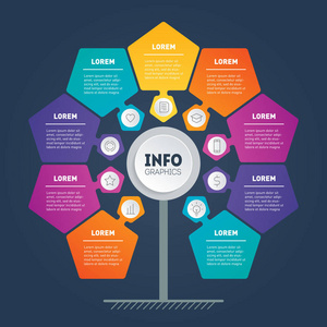 技术或教育过程的矢量信息与步骤。 带有图标的树信息图表或图表的Web模板。