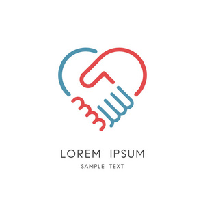 握手,合作与团队合作,爱与关系矢量图标.照片