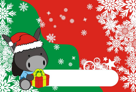 可爱的婴儿驴卡通手持圣诞礼品盒背景卡矢量格式
