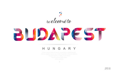 欢迎布达佩斯匈牙利卡和字母设计，彩色彩虹和印刷图标设计。