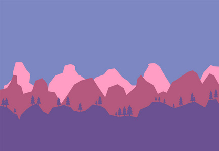 有紫色蓝紫色轮廓的山和山与夜空的景观