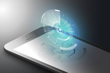 黑颜色智能手机与抽象技术设计图形元素.ar 应用背景.3d 矢量图示照片