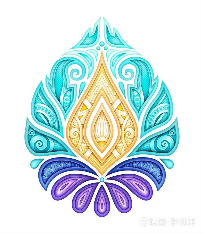 民族抽象对称对象. 花卉图案佩斯利花园风格. 现实的复杂装饰.