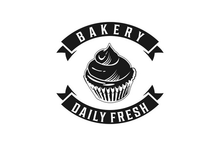 老式徽章纸杯蛋糕面包面包店标志设计灵感孤立的白色背景