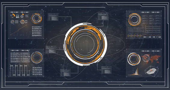 Hud。Hud。摘要技术安全数据网络系统背景, 矢量图。Hud ui