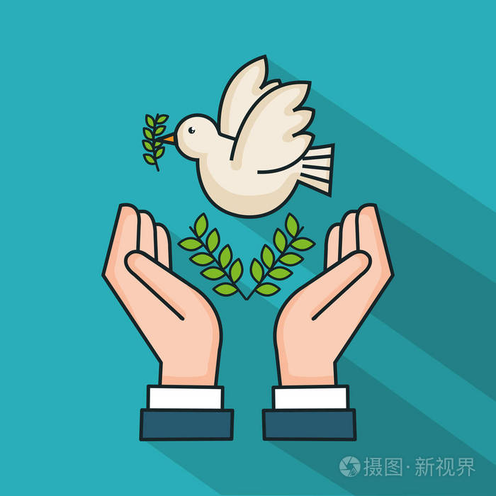 手与鸽子分支橄榄象征和平