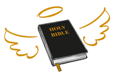 神圣的圣经与翅膀和光晕福音, 基督教教义, 基督教的象征手绘矢量插图