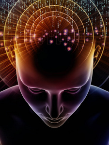 心理波动系列。 背景3D插图的人头和技术符号，以补充您的设计意识，大脑，智力和人工智能的主题