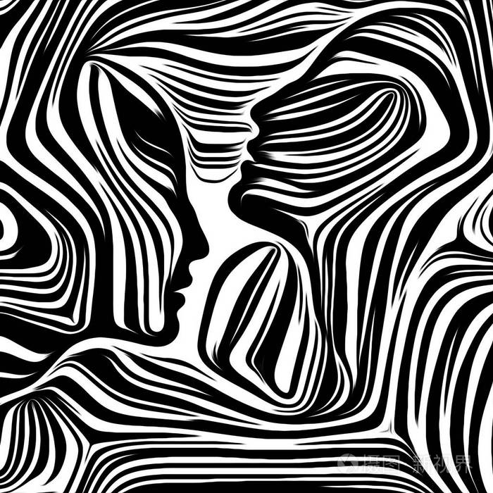 内部几何系列以传统木刻风格渲染的人脸设计比喻人的灵魂内部戏剧艺术