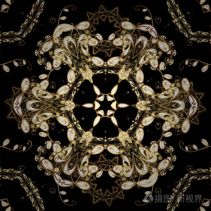 带有指甲花纹身的装饰性花卉元素,金色贴纸,mehndi和瑜伽设计卡和