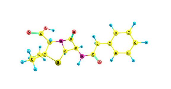 苄青霉素或青霉素g是一种抗生素，用于治疗许多细菌感染肺炎链球菌喉梅毒白喉气体坏疽钩端螺旋体病。 三维插图