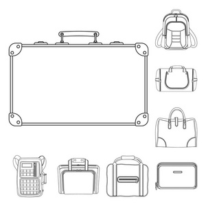 手提箱和行李图标的矢量插图。收集手提箱和旅程矢量图标股票